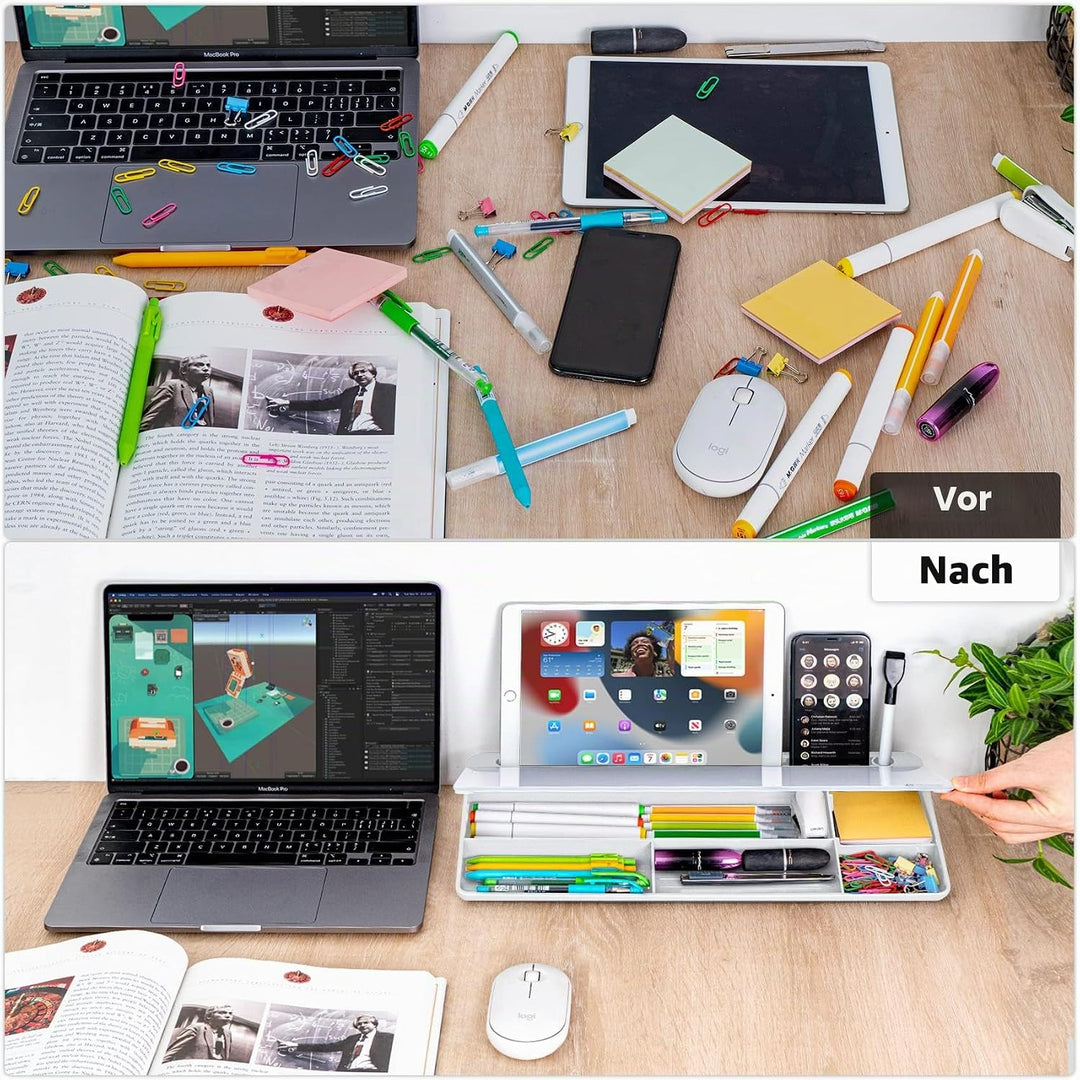 Varhomax Schreibtisch Organizer, Desktop Whiteboard Glas Weiss Mit Aufbewahrung Abwischbar, To Do Li