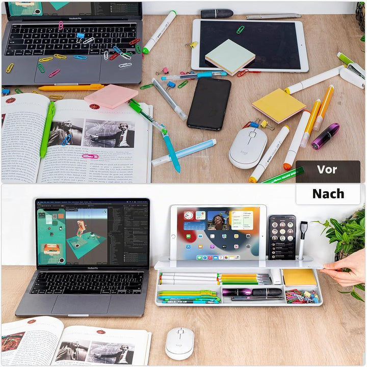 Varhomax Schreibtisch Organizer, Desktop Whiteboard Glas Weiss Mit Aufbewahrung Abwischbar, To Do Li