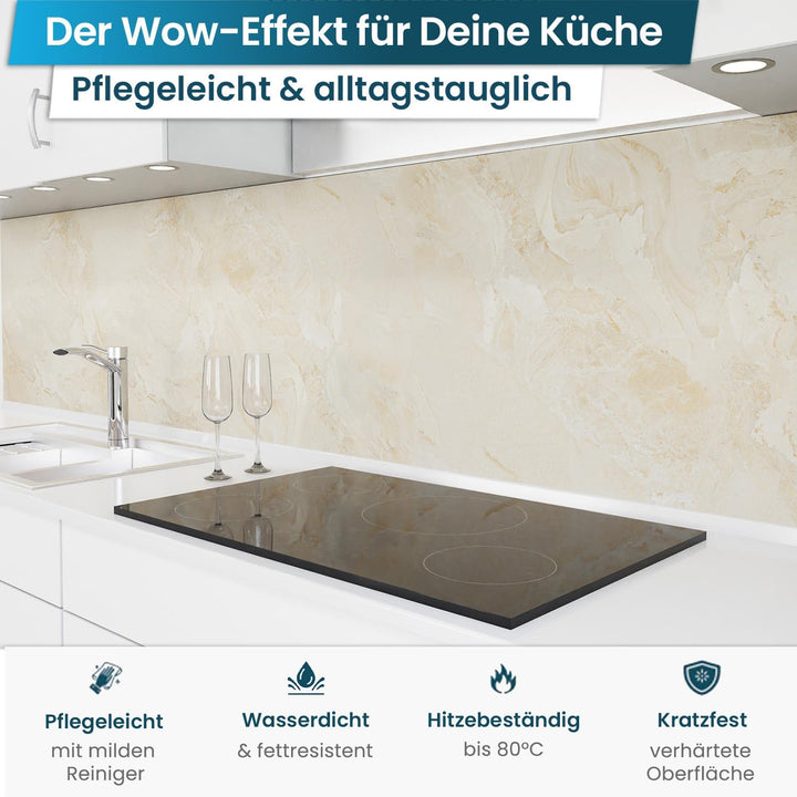 danario Küchenrückwand selbstklebend - Matt - Spritzschutz Küche - versteifte PET Folie - 0,37 mm -