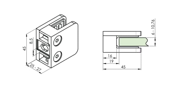 Sellon24® Glashalter 4 Stück Edelstahl Glasklemme Klemmhalter Geländer V2A Eckig 45 x 45 x 28 mm ink