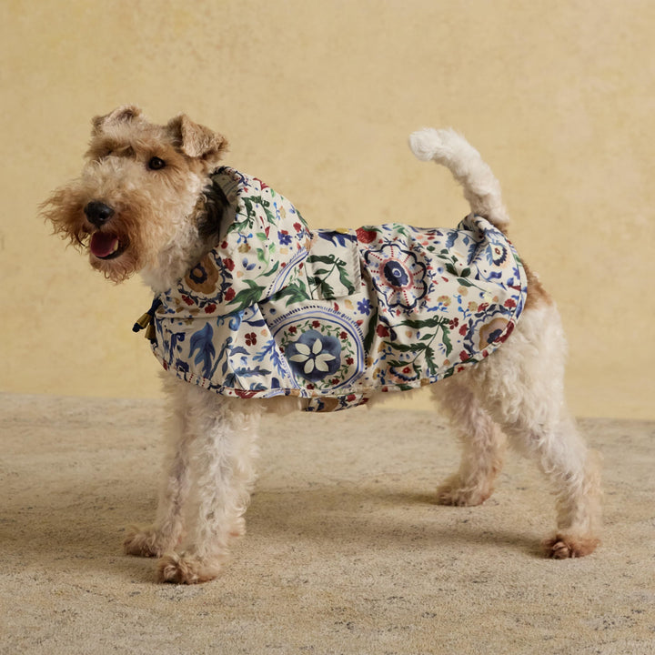Rosewood x Joules Festival Floral Packaway Hundejacke, Grösse L, leicht, wasserabweisend, mit Kapuze