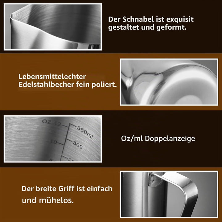Milchkännchen Edelstahl, 2 Stück Milchschaumkännchen 350ml und 600ml, Milchkanne Edelstahl, Silber M