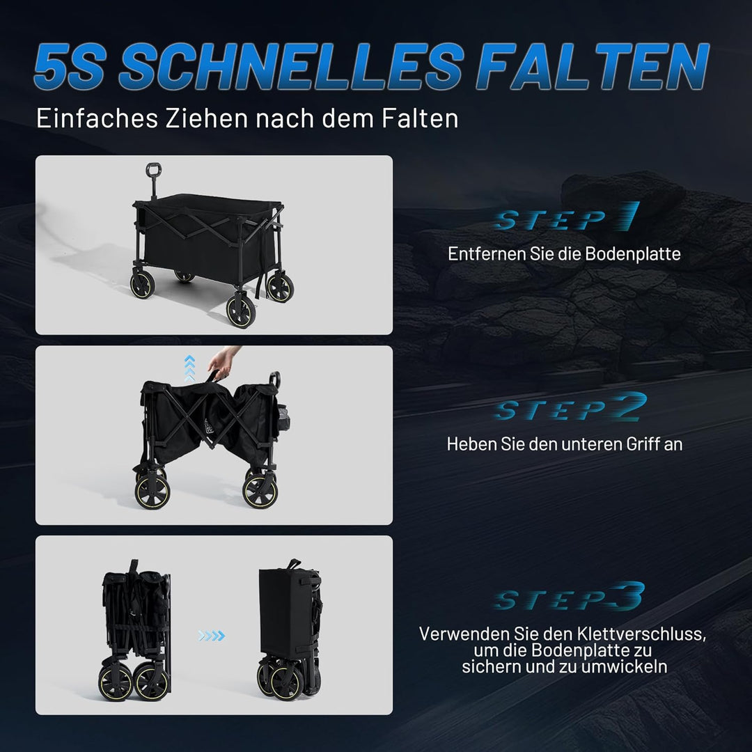 TIMBER RIDGE Bollerwagen Faltbar 200L mit Getränkehalter Verstellbarem Griff, Handwagen Klappbar Tra
