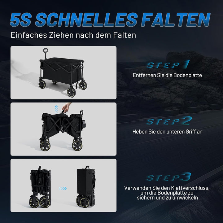 TIMBER RIDGE Bollerwagen Faltbar 200L mit Getränkehalter Verstellbarem Griff, Handwagen Klappbar Tra