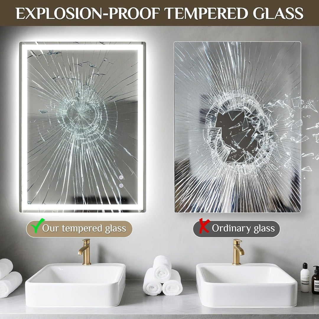 Clevich Badspiegel mit Beleuchtung 80×60 cm, LED Spiegel mit 3 Lichtfarben und dimmbar, Touch-Schalt