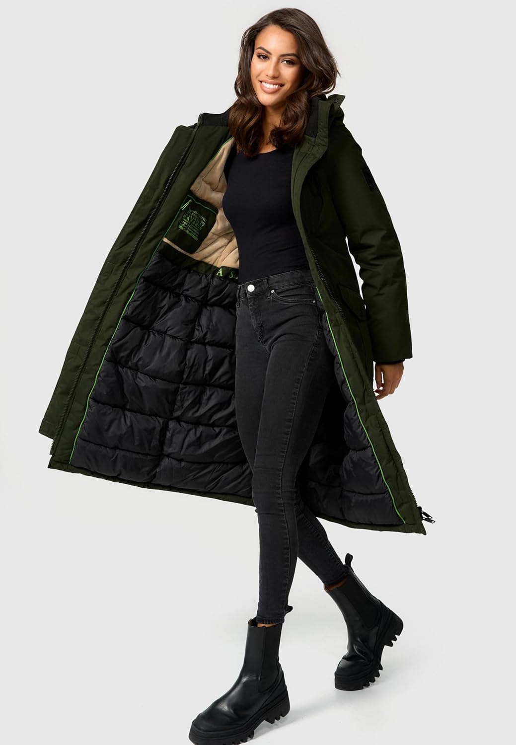 Navahoo Damen Wintermantel warmer Parka lang mit hohem Kragen und weicher Kapuze Hokulanii XS-XXL L