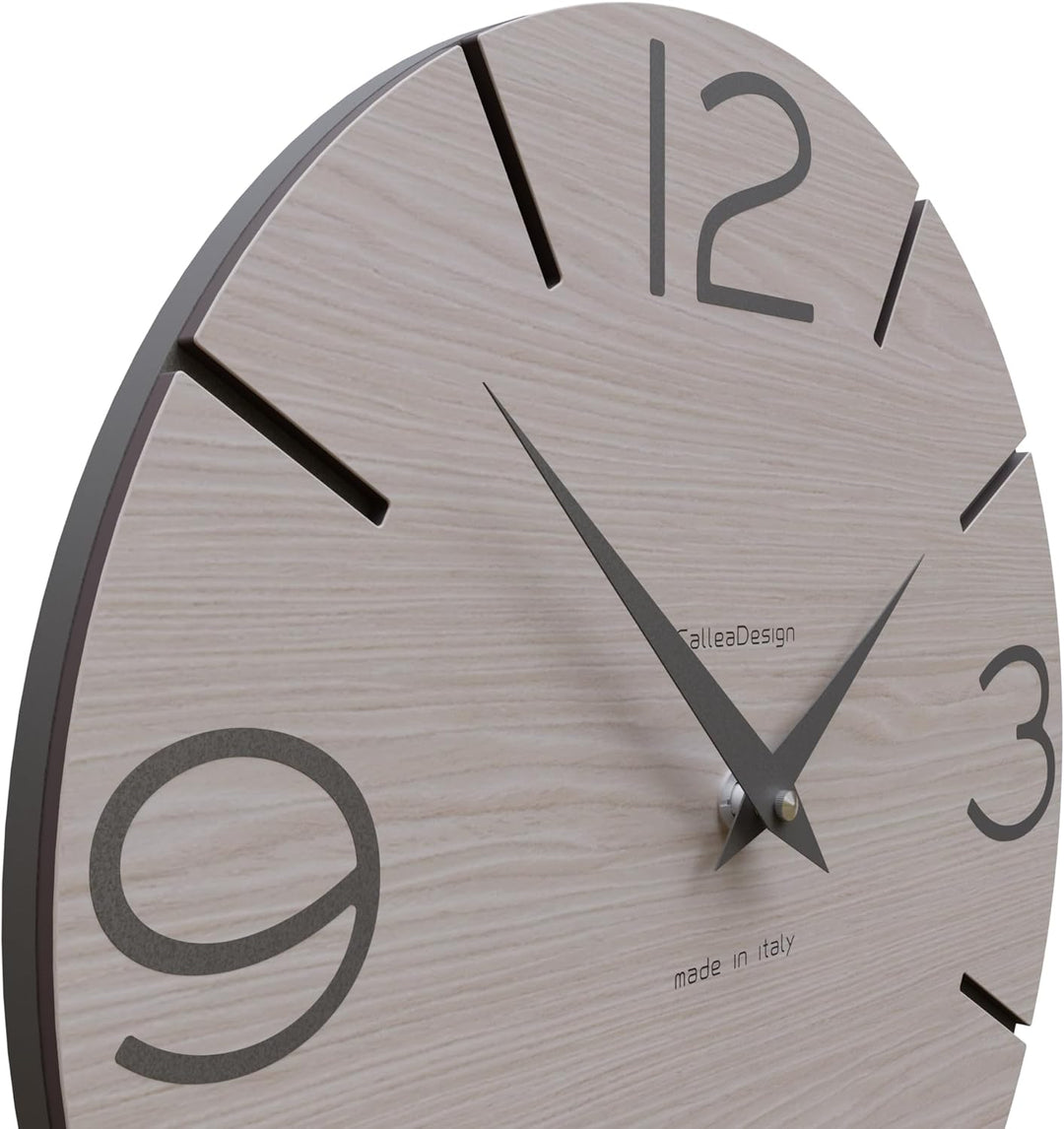 CalleaDesign Wanduhr Smile Eichenbrise und Grauer Quarz Rund 30 cm Schlichtes und modernes Design Ge