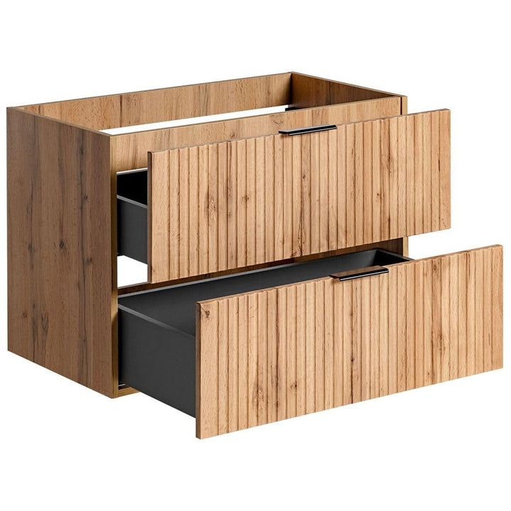 Lomadox Badezimmermöbel Waschtisch-Unterschrank 80 cm in Wotaneiche mit gerillter Front, 2 Softclose