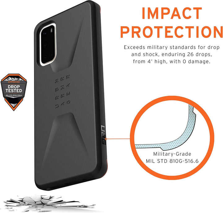 Urban Armor Gear Civilian Hülle Samsung Galaxy S20 (6,2") Schutzhülle (Wireless Charging kompatibles