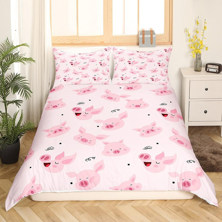 Kinder Niedlich Schwein Bettwäsche Set 135x200cm Rosa Schwein Betten Set KleinKarikatur Schön Schwei