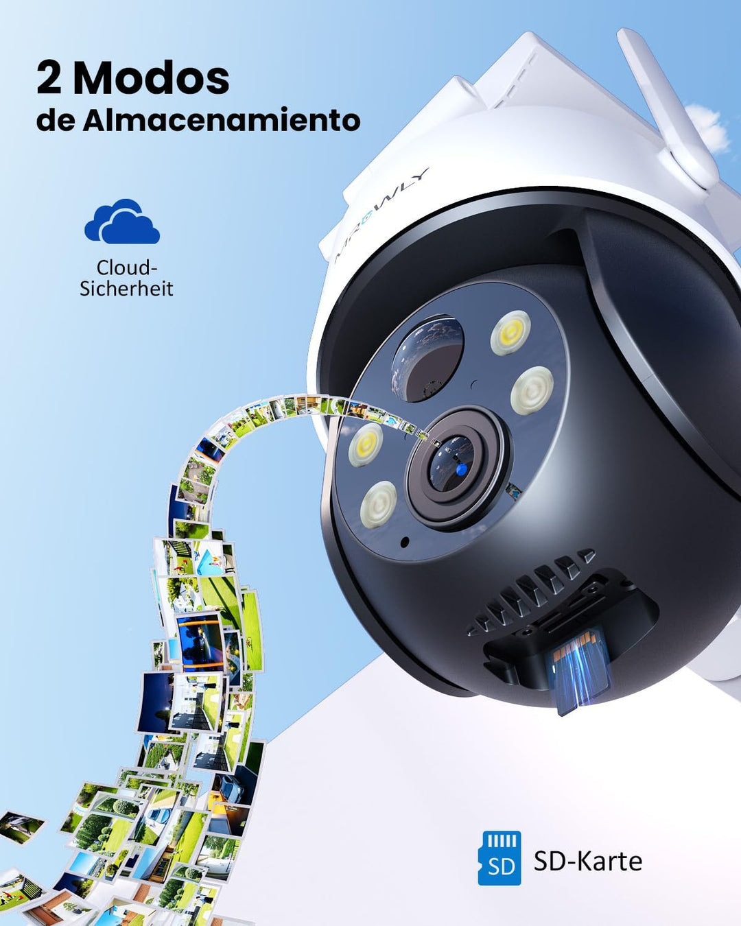 2K Überwachungskamera Aussen Solar, 360° PTZ Kamera Überwachung Aussen Akku, 2,4GHz WLAN Kamera mit