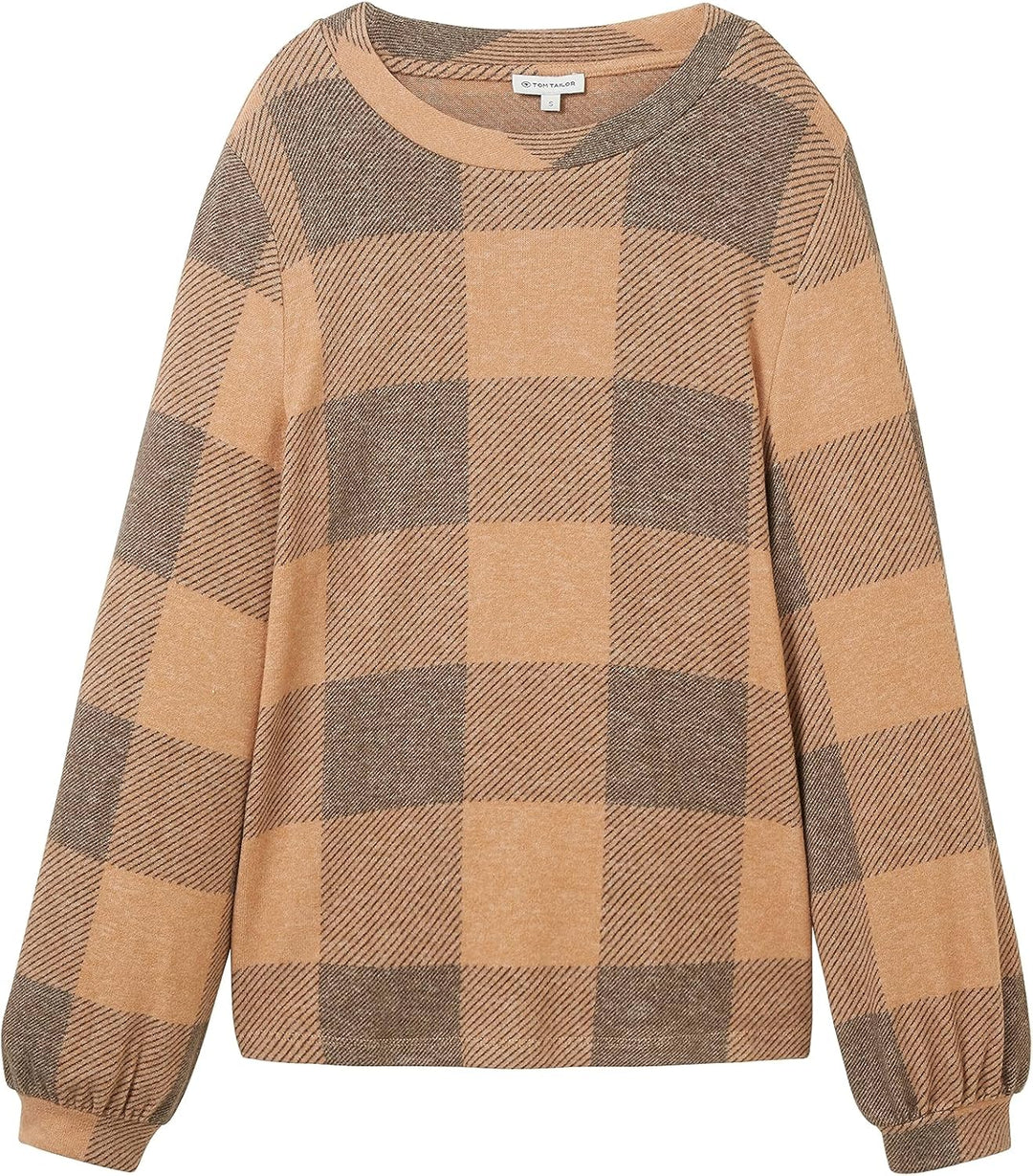 TOM TAILOR Damen Langarmshirt mit Muster M 32499-blush Navy Cosy Check, M 32499-blush Navy Cosy Chec