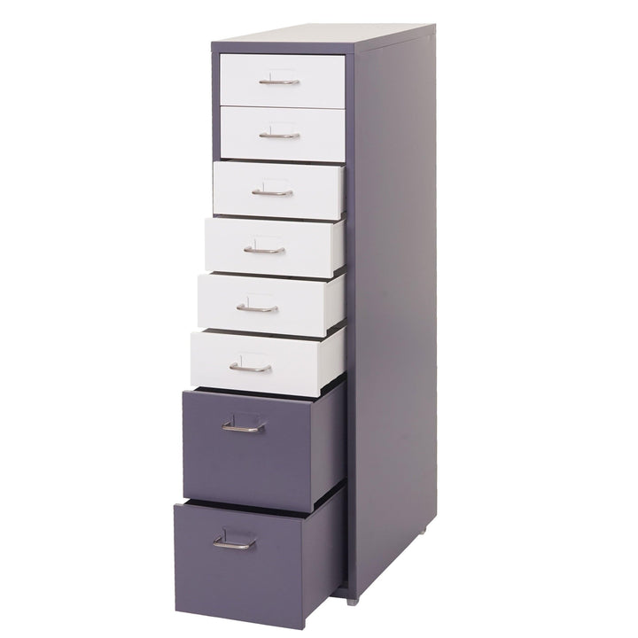 PROREGAL Rollcontainer Housten HxBxT 110x28x41cm 8 Schubladen Dunkelgrau Weiss-Dunkelgrau Schubladen