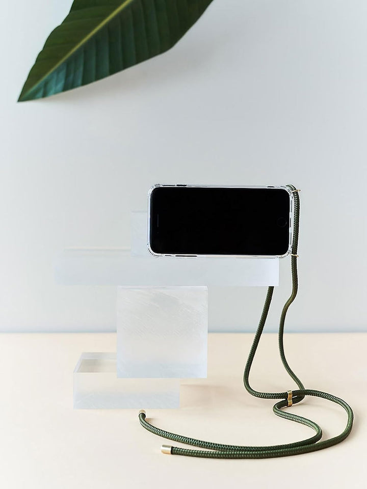 KNOK Premium Handykette für Apple iPhone 16 Plus, Olive, transparent | Silikonhülle mit fest verbund