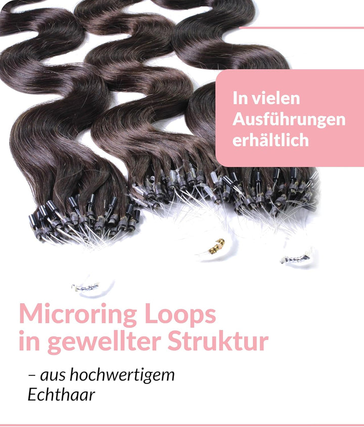 hair2heart Microring Extensions Echthaar Gewellt - 50 Strähnen 0.5g 50cm 4/0 mittelbraun 50cm 50 Str