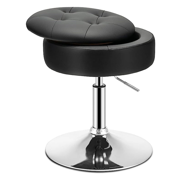 GOPLUS Schminkhocker drehbar, Ottomane mit Deckel, Drehhocker höhenverstellbar 51-56cm für Wohnzimme
