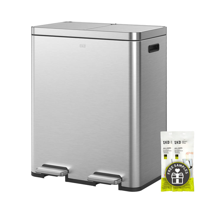 EKO Edison Mülleimer 2 Fächer, 2 x 30 l, Tretmülleimer Küche mit doppeltem Inneneimer, inkl. 20 Müll