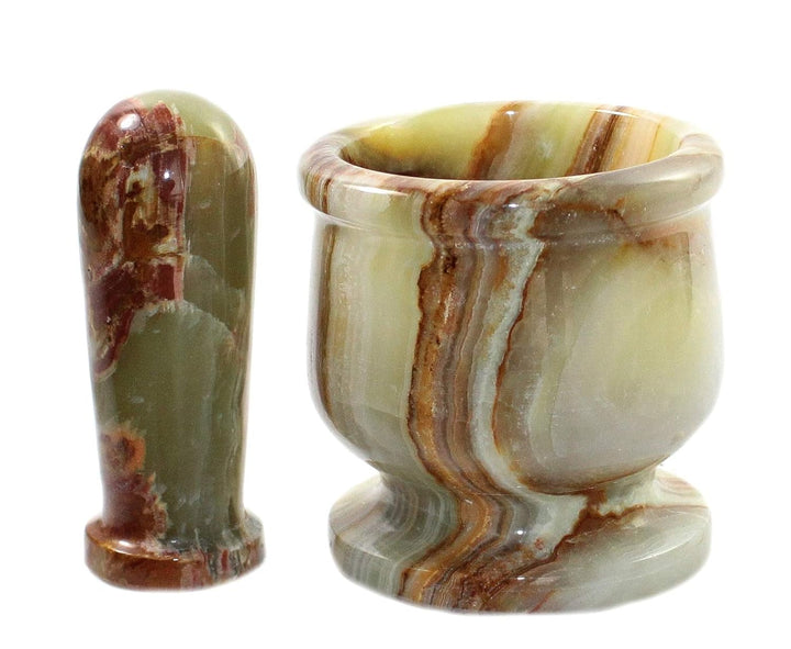 Budawi® Mörser aus Onyx-Marmor mit Stössel | massiver Gewürzmörser | Naturstein Küchenhelfer | polie