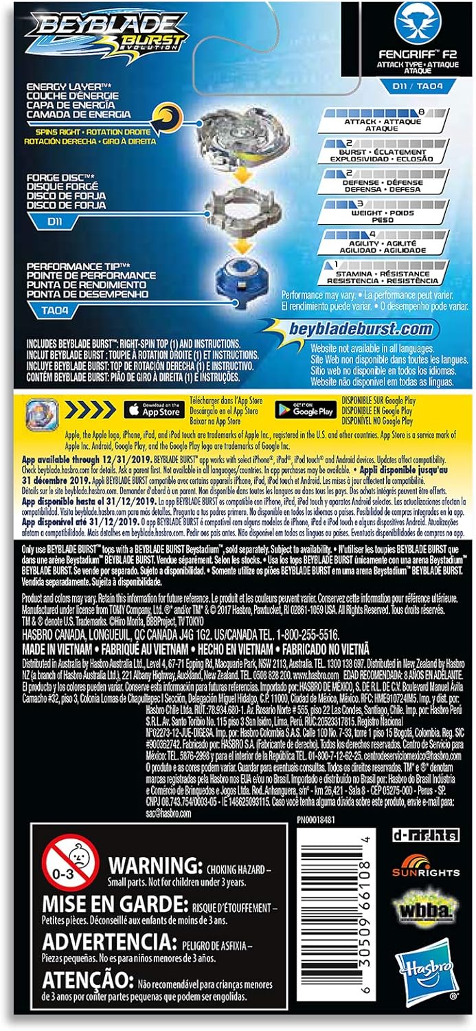 Hasbro Beyblade Burst Original Single Top F2 RD Fengriff F2, Fengriff F2