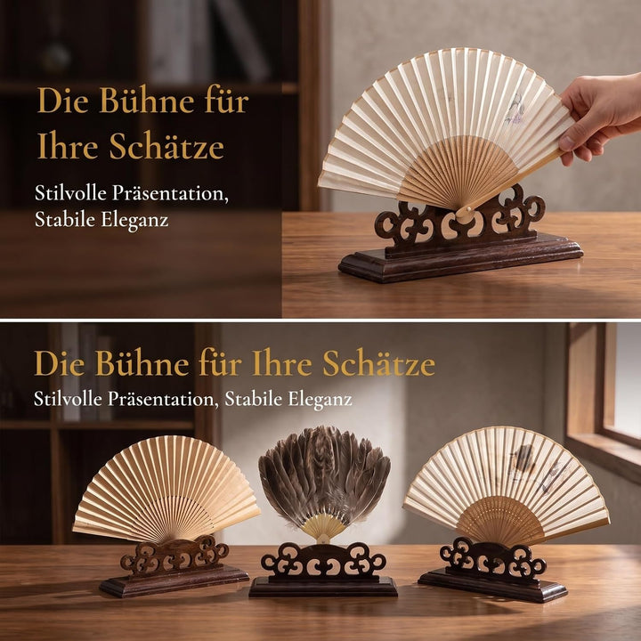Artibetter Traditioneller Holz fächerständer aus Massivem Holz Stabiler Halter für Faltfächer und Ha