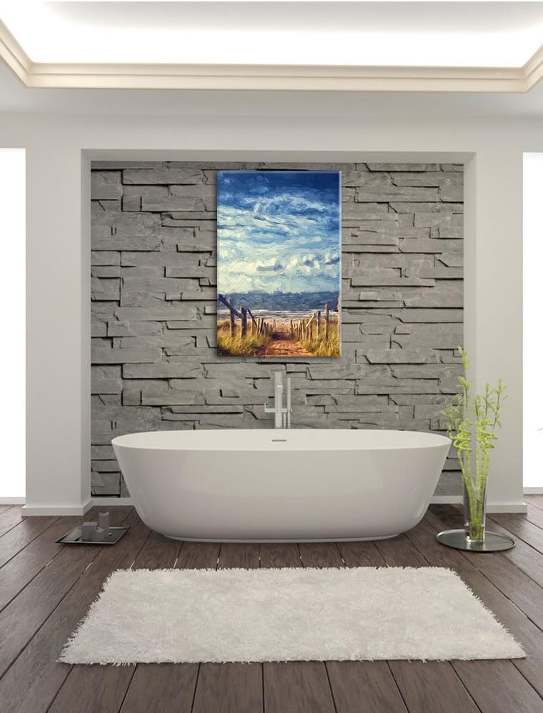 Pixxprint Weg zum Strand am Meer Kunst Pinsel Effekt, Format: 100x70 auf Leinwand, 100x70