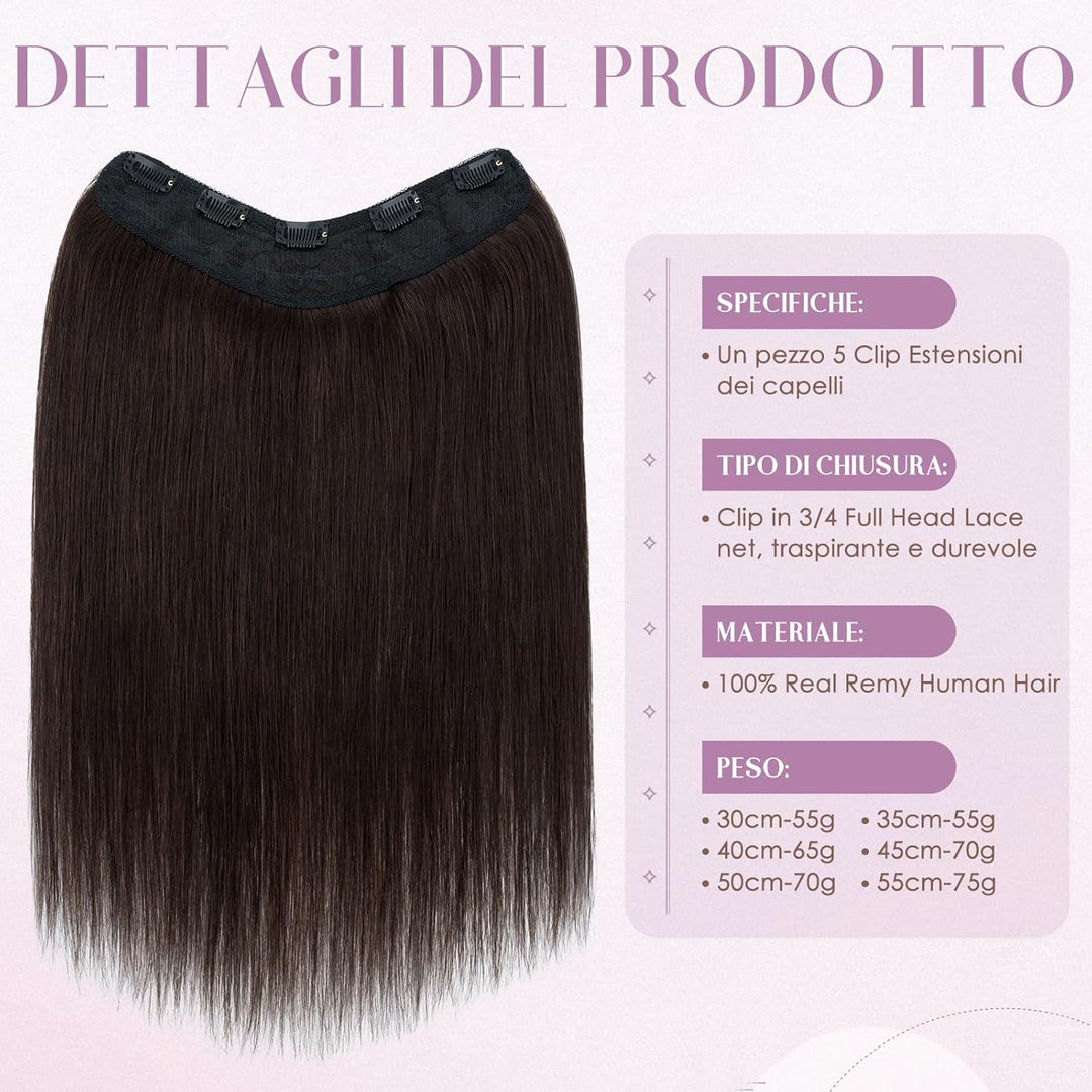 UK FASHION SHOP Clip Extensions In 100% Remy Echthaar für Frauen dunkelbraun glatt dick V-Form ein S