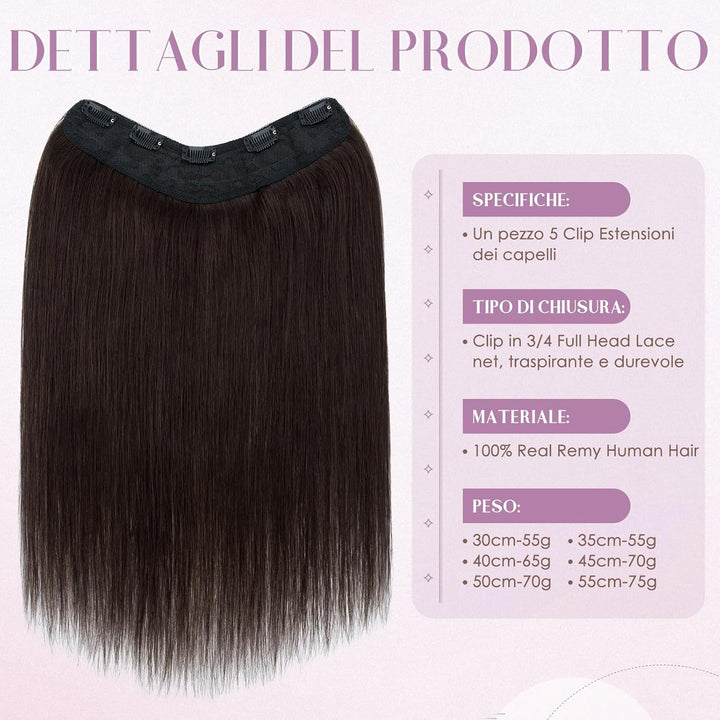 UK FASHION SHOP Clip Extensions In 100% Remy Echthaar für Frauen dunkelbraun glatt dick V-Form ein S