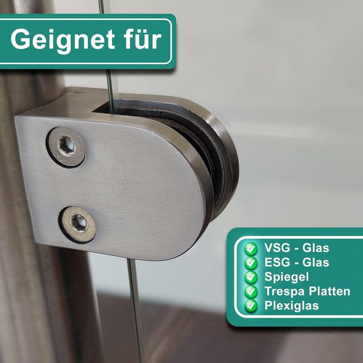 PRIOstahl Glashalter 4 Stück Glasklemmen Set Abstandhalter Klemmhalter 50 X 40 x 26 mm für Ø 42,4 mm