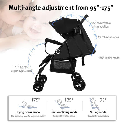 Vinteky 3 in 1 Kinderwagen, Klappbar Baby Buggy Kinderkraft mit 5 Punkt Sicherheitsgurt, Einhändig K