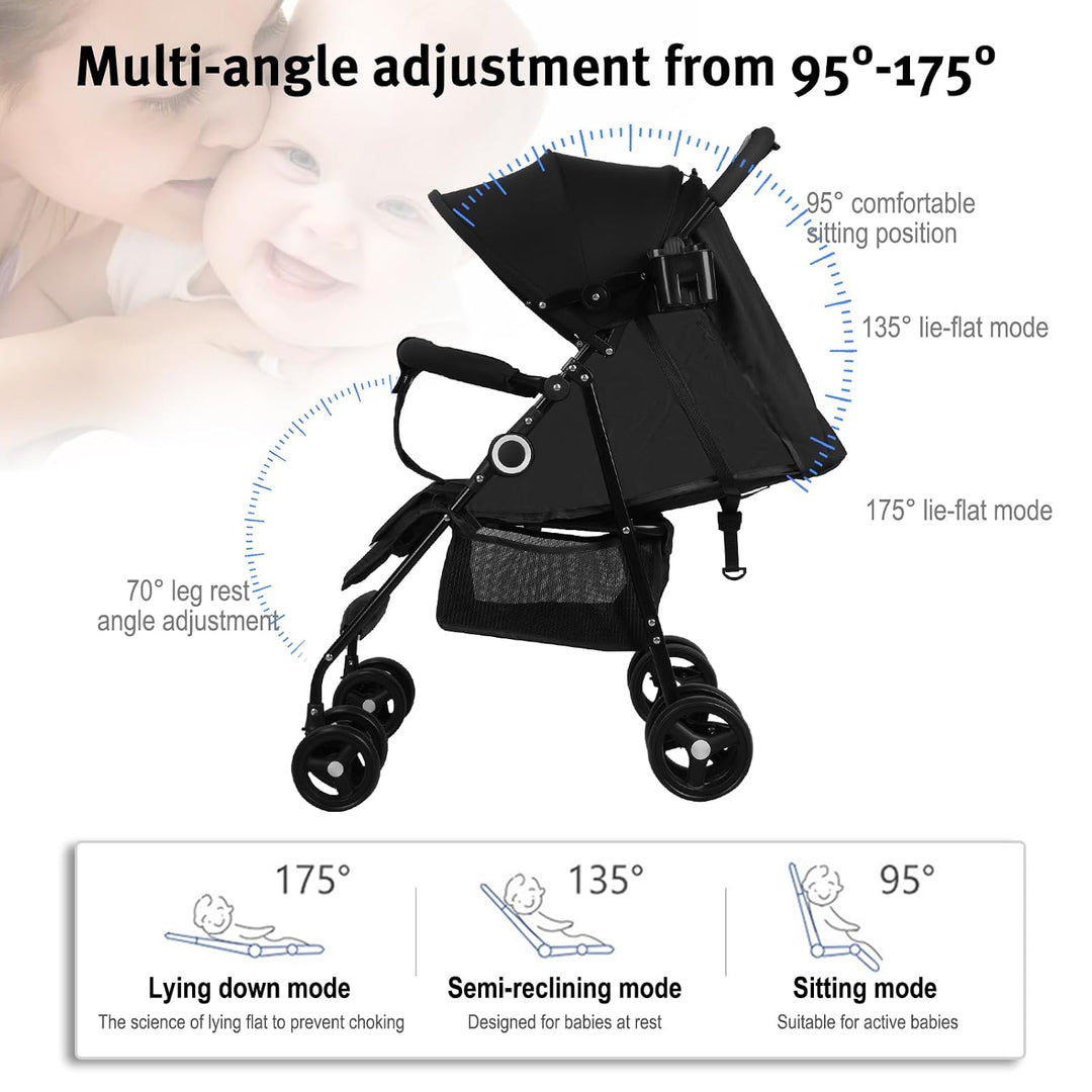 Vinteky Kinderwagen Buggy 4 bis 25 kg, Kinderbuggy Klein Zusammenklappbar, mit Liegefunktion, 5-Punk