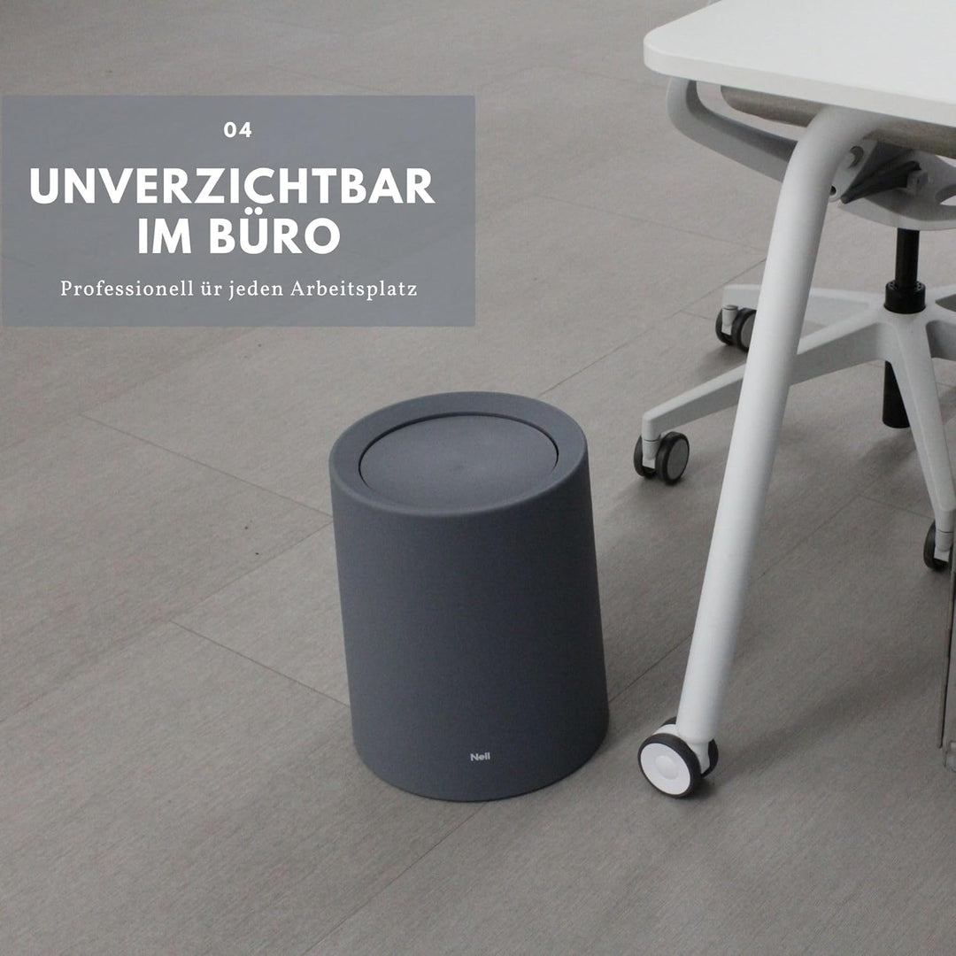 Nell 12L Mülleimer Büro Grau Matt mit Schwingdeckel – Perfekt für Büro, Küche und Wohnzimmer, Vielse