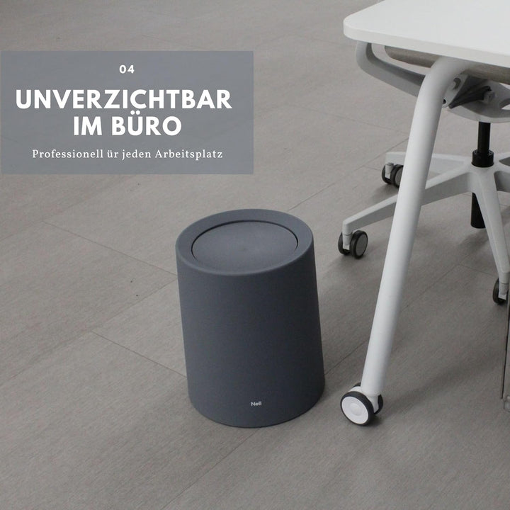 Nell 12L Mülleimer Büro Grau Matt mit Schwingdeckel – Perfekt für Büro, Küche und Wohnzimmer, Vielse