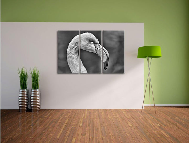 Pixxprint Flamingo im Seitenprofil als Leinwandbild/Grösse: 3 Teilig (120x80) cm/Wandbild/Kunstdruck