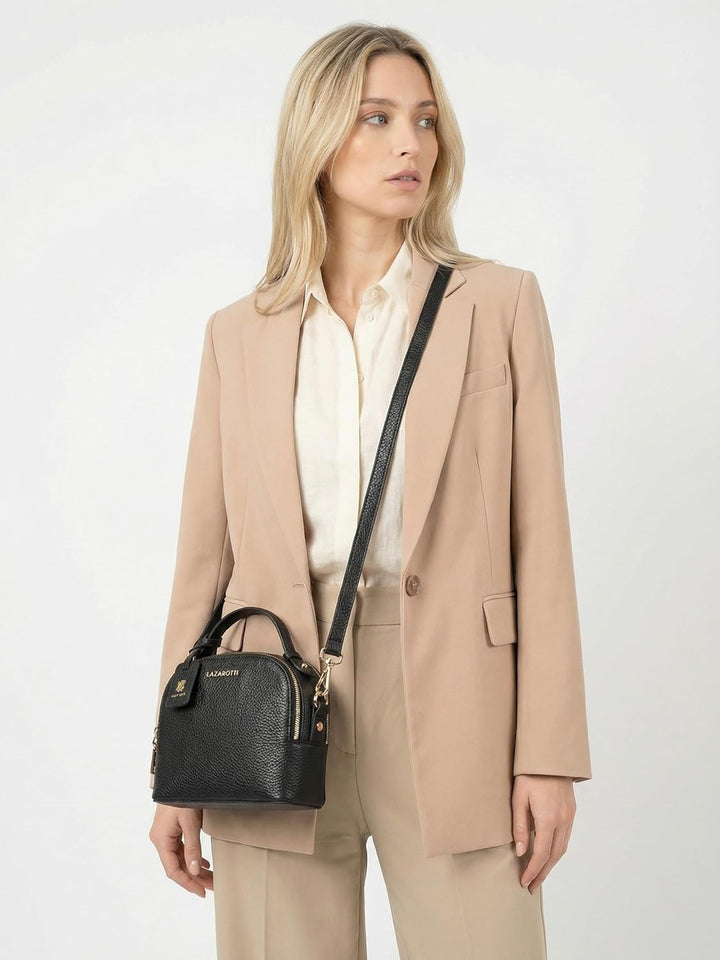 Lazarotti Bologna Leder Handtasche Damen | 2 Hauptfächer & abnehmbaren Tragegurt | mittelgrosse Henk