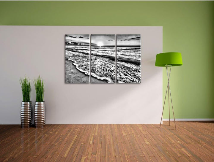 Pixxprint Meer bei Sonnenuntergang als Leinwandbild/Grösse: 3 Teilig (120x80) cm/Wandbild/Kunstdruck