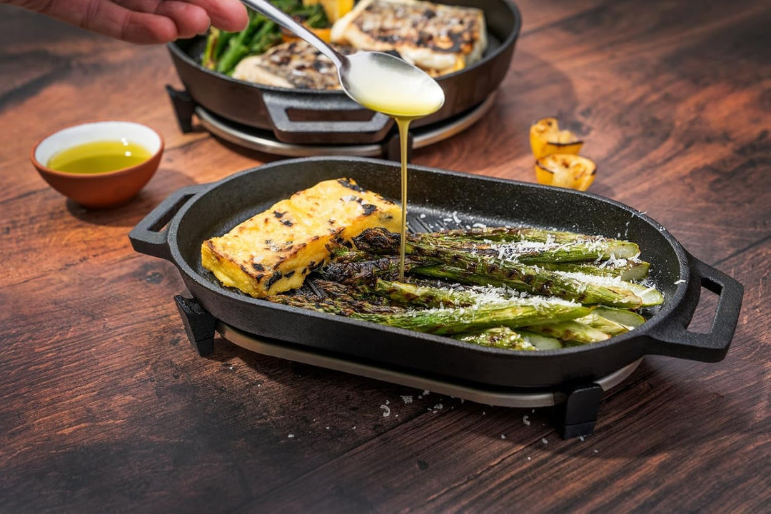 Ooni Grizzler Pfanne aus Gusseisen, Grill-Bratpfanne, 31 cm x 16 cm, Grillplatte mit abnehmbarem Gri