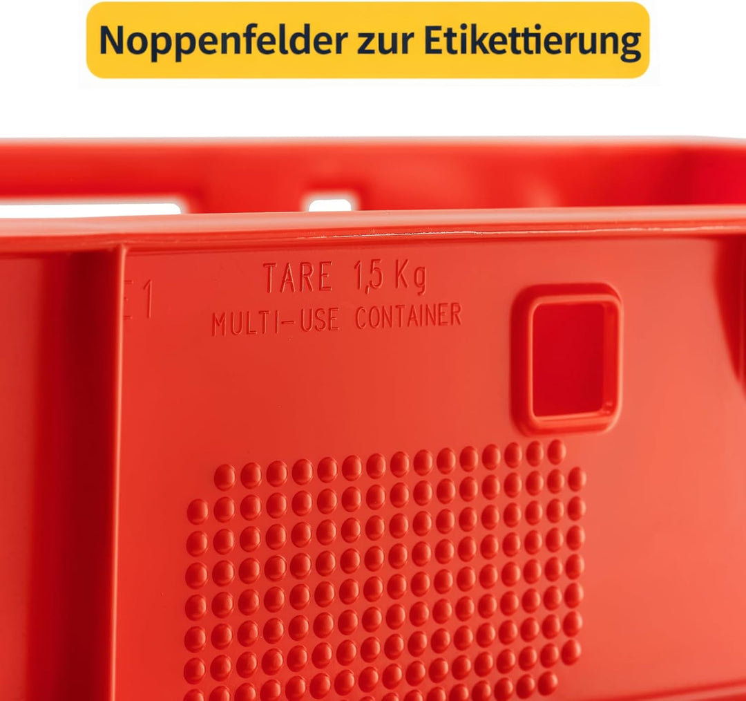 BURI 10 Stück Fleischkiste E1 Lagerkiste 60x40x12,5 cm Metzgerkiste Eurobox Rot - flache Stapelkiste