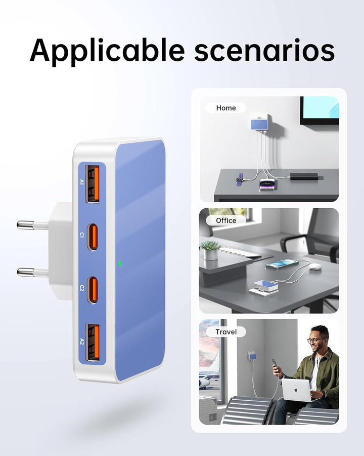 65W USB C Ladegerät Flach,USB Mehrfachstecker Ladestation mit 4 Ports,Reise Schnellladegerät USB C f