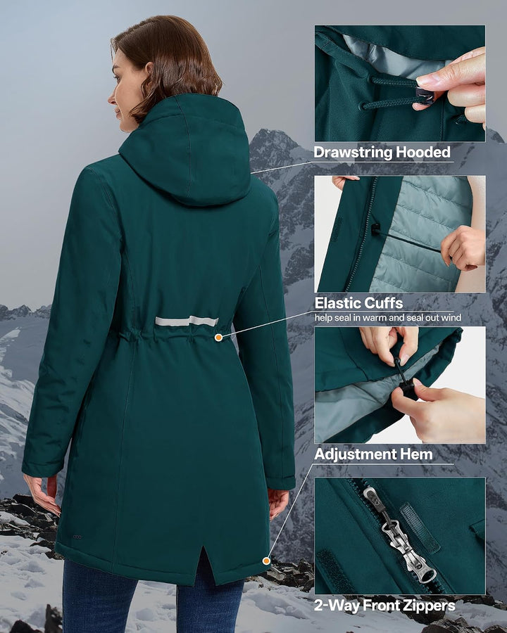 33,000ft Damen Wintermantel Lange Warme Winterjacke Parka Regenjacke Verdickene Funktionsjacke Mit K