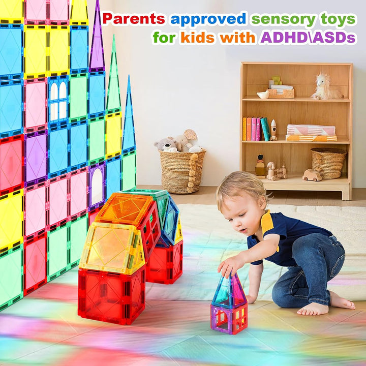 Magnetische Bausteine Kinderspielzeug 100 Teile STEM Magnetbausteine Bauspielzeug Magnet Spielzeug f