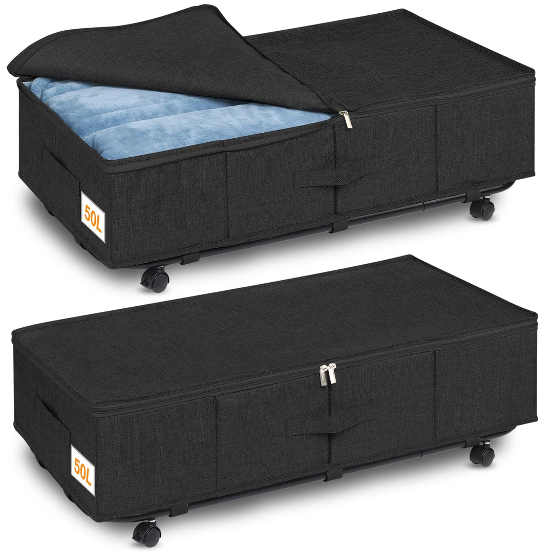 Unterbettkommode gross mit Rollen 360°Drehung, Unterbett Aufbewahrungsbox mit 3 Griffe, Aufbewahrung