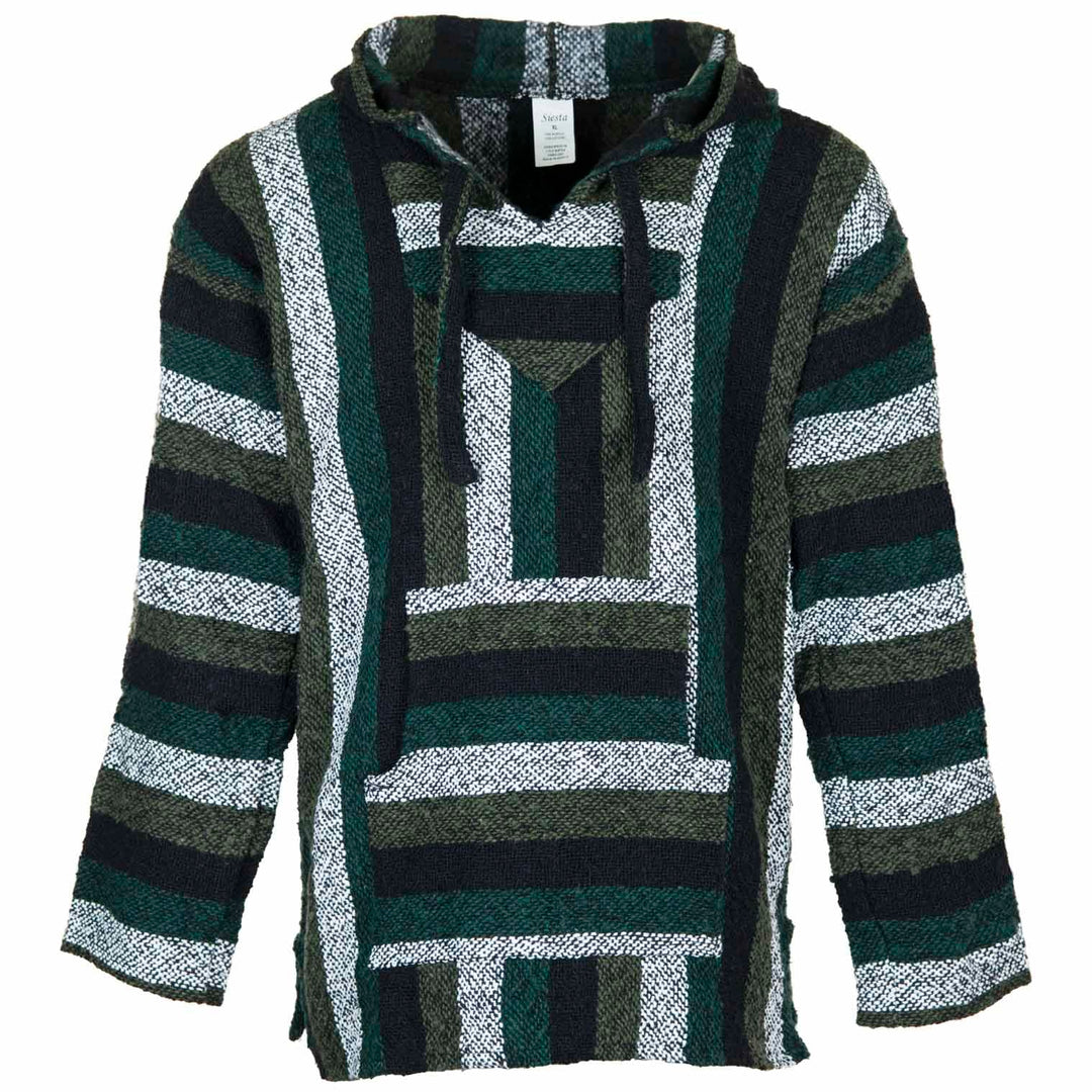Siesta Baja Hoodie – Mexikanischer Jerga Hippie Pulli Kapuzenpullover für Herren und Damen XL Minzig