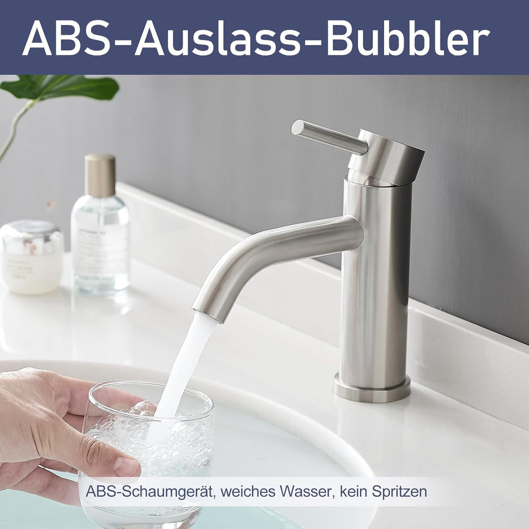 Wasserhahn Bad, Einhebelmischer für Waschbecken, Moderne Badarmatur in Schwarz, Einlochmontage (Gebü