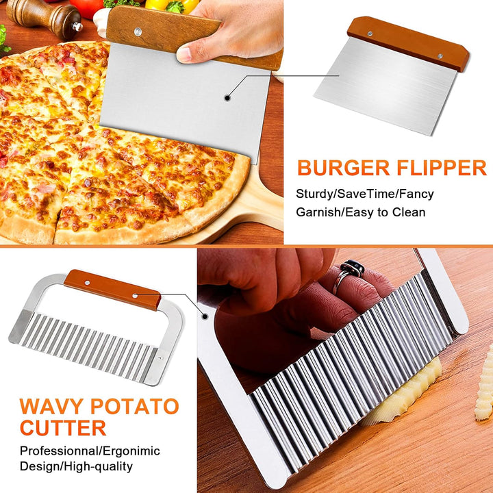 MAIKEHIGH Grillspachtel Plancha Kit Edelstahl Grillbesteck - 9 Stück Schwerer Edelstahl Pfannenwende