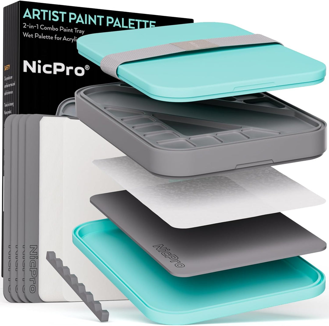 Nicpro Wet Palette für Mischpalette Acrylfarben, Farbtablett Nasspalette mit 100 Stück Palettenpapie