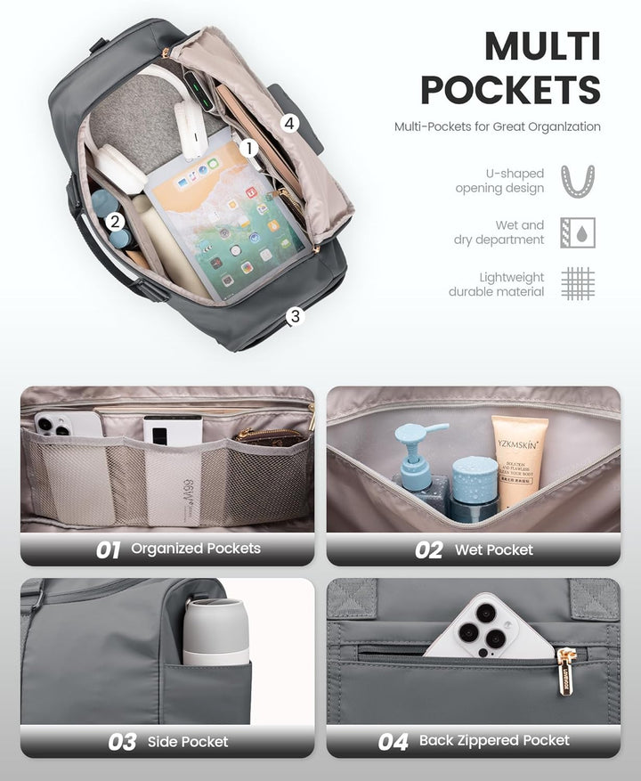 LOVEVOOK Sporttasche Reisetasche Damen, Weekender Travel Bag mit Kulturtasche, Schuhfach & Nassfach,