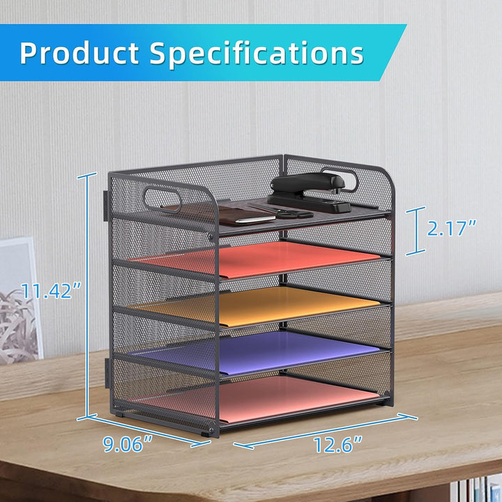 Supeasy 5 Ablagen Papier-Organizer Briefablage mit Griff-Netz, Schreibtisch-Organizer, grauer Papier