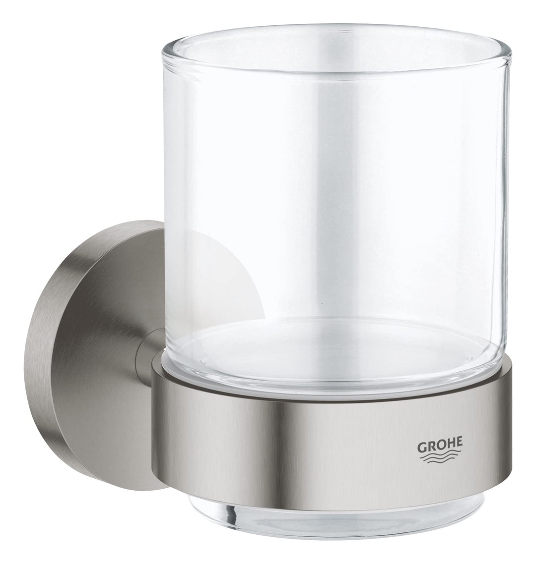 GROHE Start - Glas mit Halter (Material: Glas/ Metall, verdeckte Befestigung, langlebig), supersteel