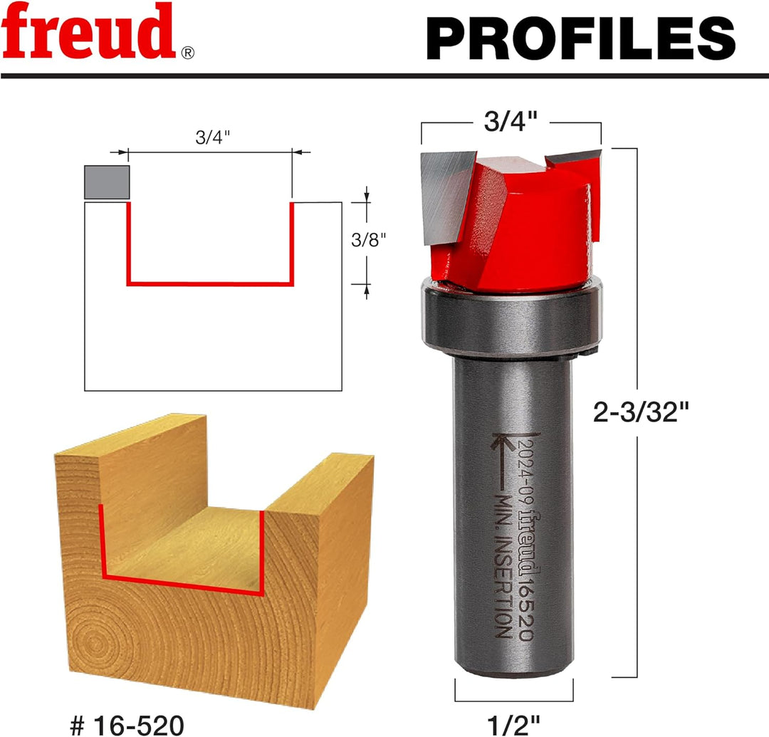 Freud 16-520 Dado Oberfräsen-Bit, 1,27 cm (3/4 x 3/8 Zoll), Schaft 1,27 cm (1/2 Zoll) einheitsgrösse