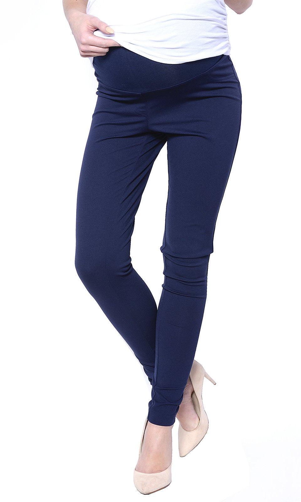 Mija - Elegante Damen Slim Umstandshose mit Bauchband 1046 S Marineblau, S Marineblau